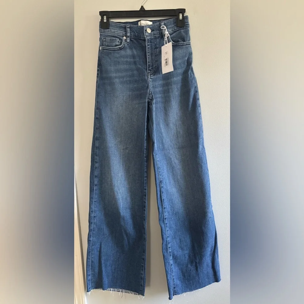 New with tags Frame Le Palazzo wide leg high rise raw hem in color Crossing - Picture 3 of 8